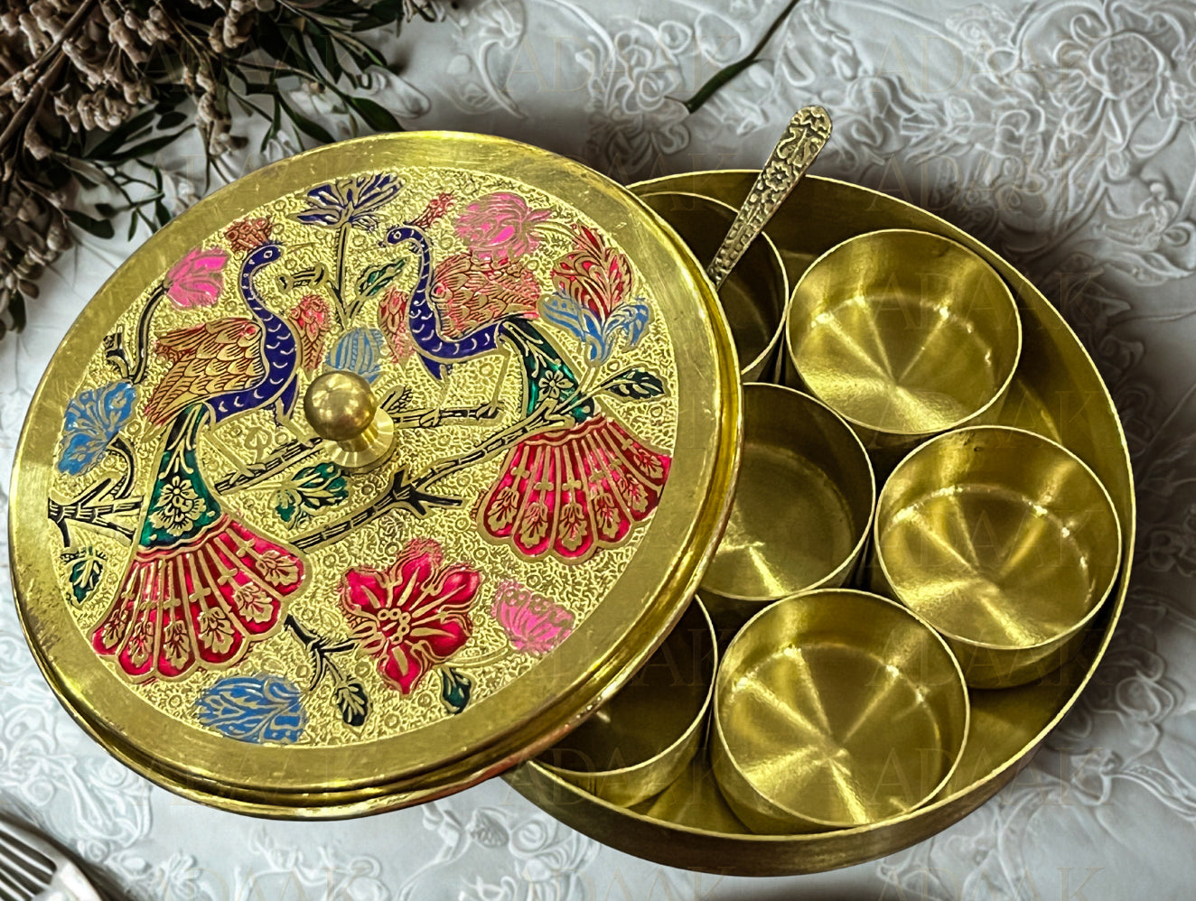 Rangdaani – Handpainted Brass Spice Keeper (5 inch)