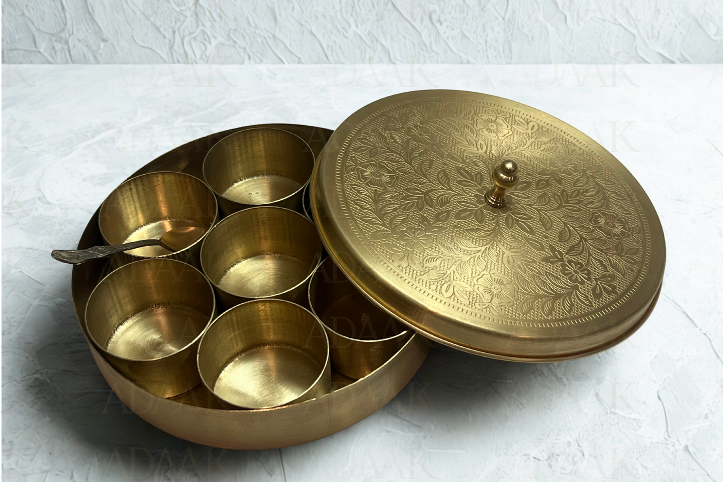 Adaak's Heritage Brass Masala Box – Spice Keeper - 7 inch