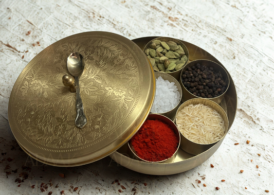 Adaak's Heritage Brass Masala Box – Spice Keeper - 7 Inch