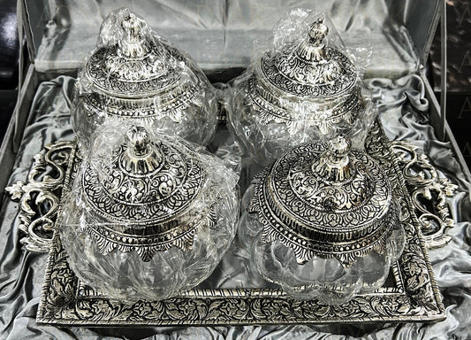 Pumpkin Glass Jar Set with Ornate Tray – Gift Box Edition