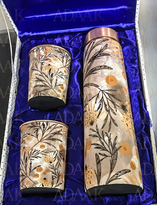 Adaak's Copper Bliss Bottle & Glass Set Of 3– Leaf Harmony Edition