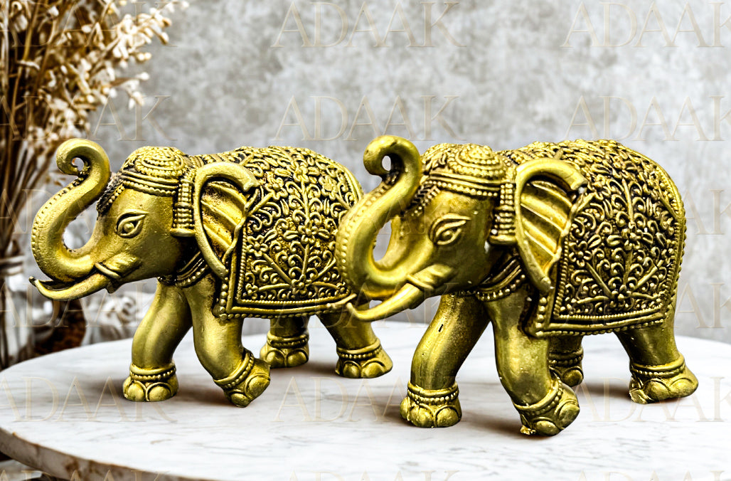 Adaak's Majestic Brass Elephant with Raised Trunk – Symbol of Prosperity & Luck