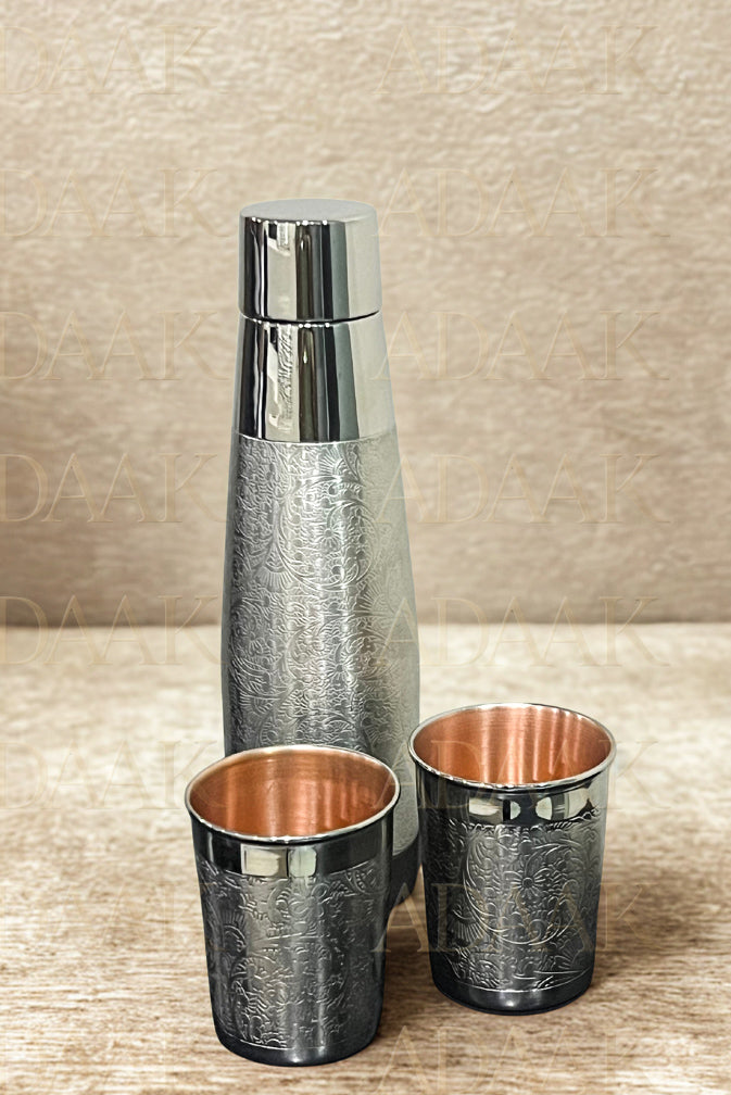 Adaak's Grandeur Floral Bottle And Glass Set Of 3