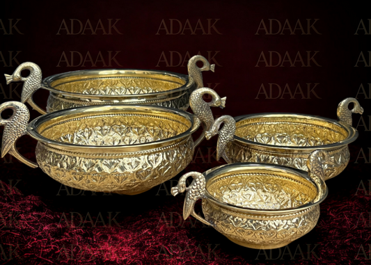 Adaak Golden Mayuraclassic Brass Urli – Twin Peacock Handles