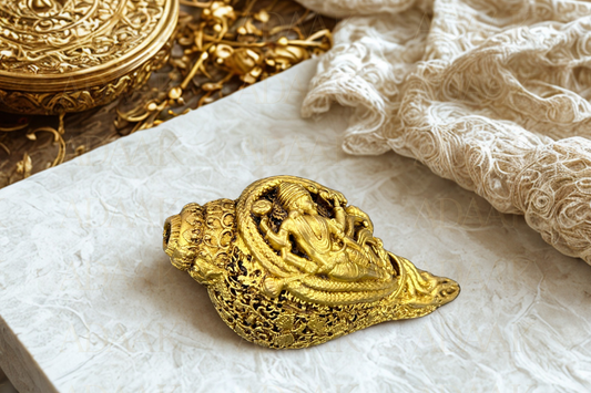 Brass Shankha Statue with Lord Vishnu Relief