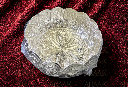 Floral Engraved Decorative Bowl – Silver-Toned Finish