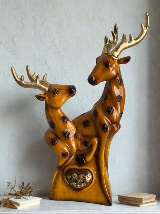 Golden Deer Couple Love Sculpture