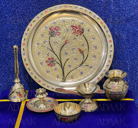 Adaak's Divine Blossom Thali Set (Set Of 6pcs)- Sacred Artistry For Rituals