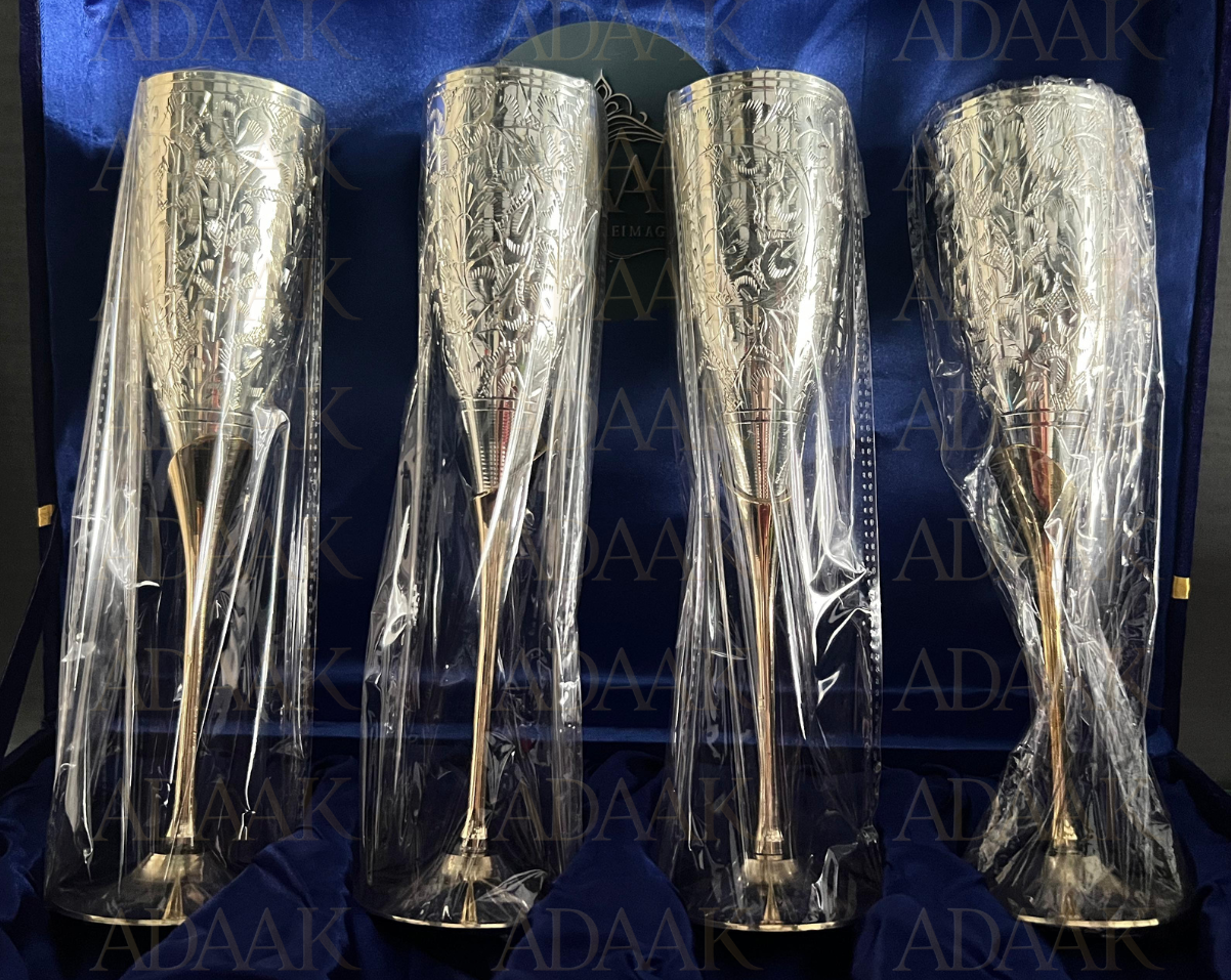 Adaak Halferi Brass Goblet Champagne Glasses - Luxe Glamour for Celebrations