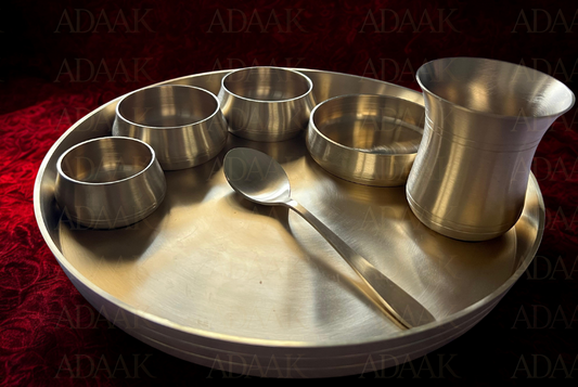Adaak Saumya Matte Brass Thali Set — 7 Pieces
