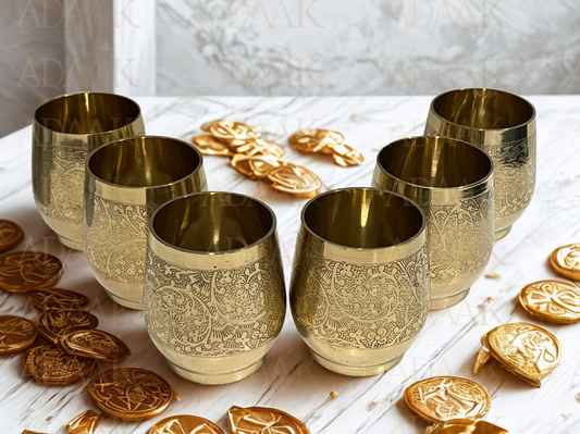 Sharvya Brass Glass Set (Set Of 6 Glasses)- Classic Elegance Drinkware