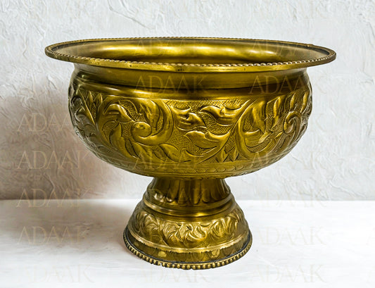 Adaak's Brass Pedestal Urli Bowl – Tall Decorative Piece