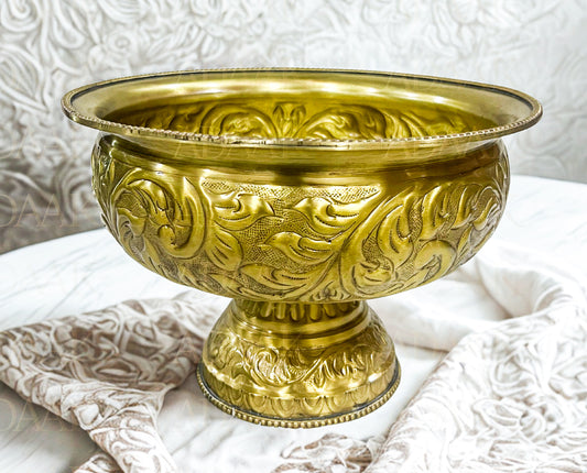 Adaak's Brass Pedestal Urli Bowl – Tall Decorative Piece