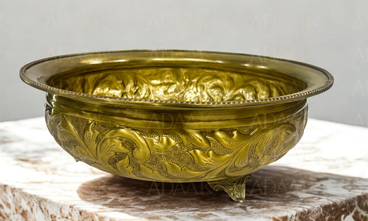 Adaak's Brass Bowl With Floral Engraving – Centerpiece