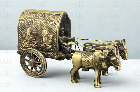 Adaak's Auspicious Brass Ox Cart With Ganesh & Lakshmi Designs