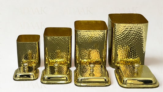 Adaak Vistaar Square Hammered Brass Dabba Set