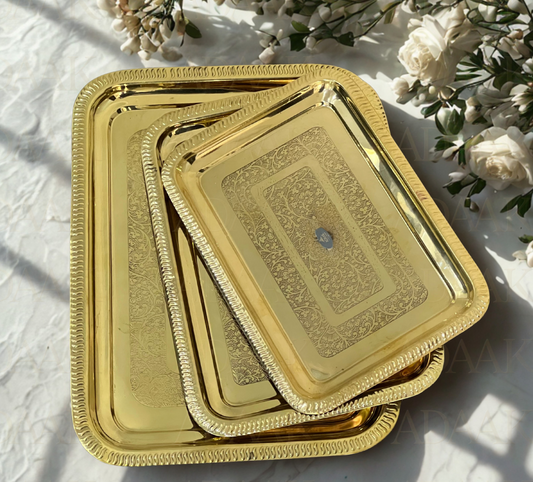 Adaak's  Saloni Brass Rectangular Tray (Set of 3)