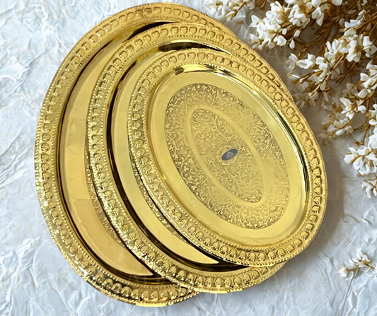 Adaak's Aarohi Brass Oval Tray (Set of 3)