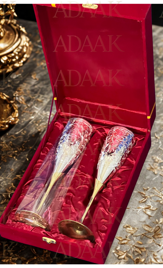 Adaak Halferi Brass Goblet Champagne Glasses - Luxe Glamour For Celebrations