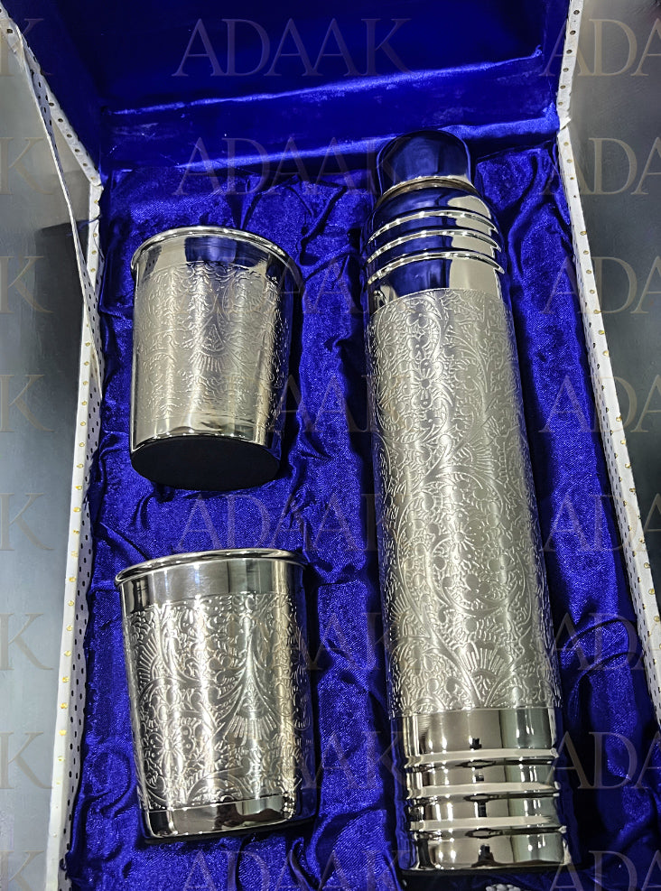 Adaak's Regal Floral Bottle And Glass Set Of 3 – Elegant Drinkware