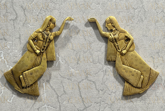 Adaak's Nritya Gopi Brass Wall Hanging (set of 2)