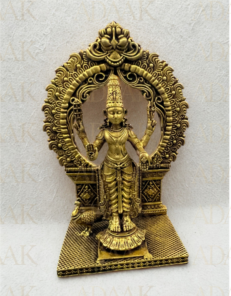 Standing Goddess Lakshmi Idol with Circular Prabhavali Arch | Brass Finish Murti