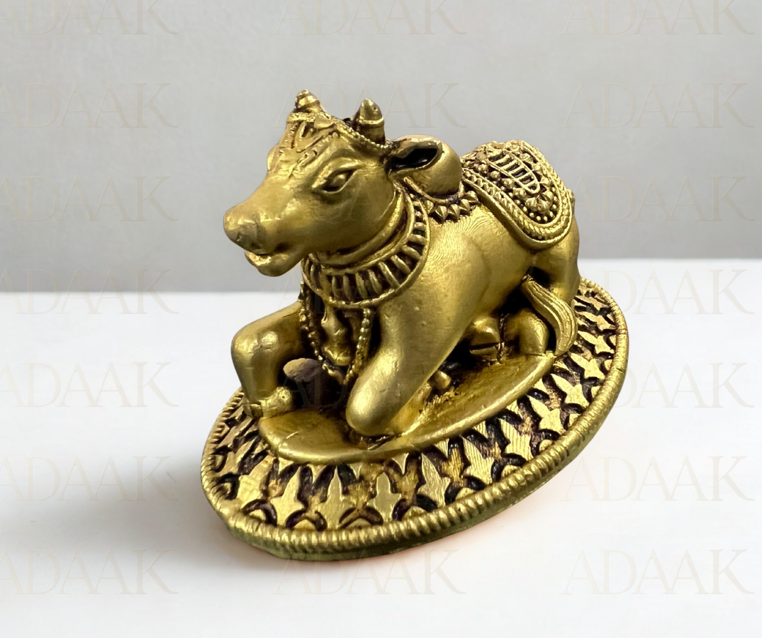 Adaak's Brass Nandi Idol | Sacred Bull Statue for Shiva Puja