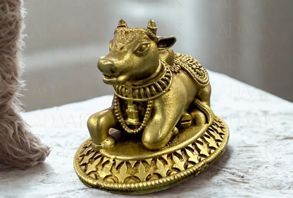 Adaak's Brass Nandi Idol | Sacred Bull Statue for Shiva Puja