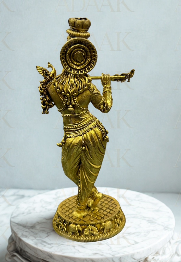 Standing Lord Krishna Idol with Flute & Peacock