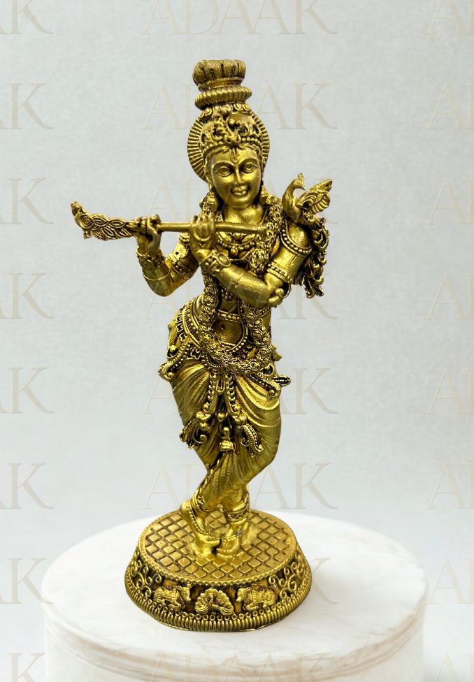 Standing Lord Krishna Idol with Flute & Peacock