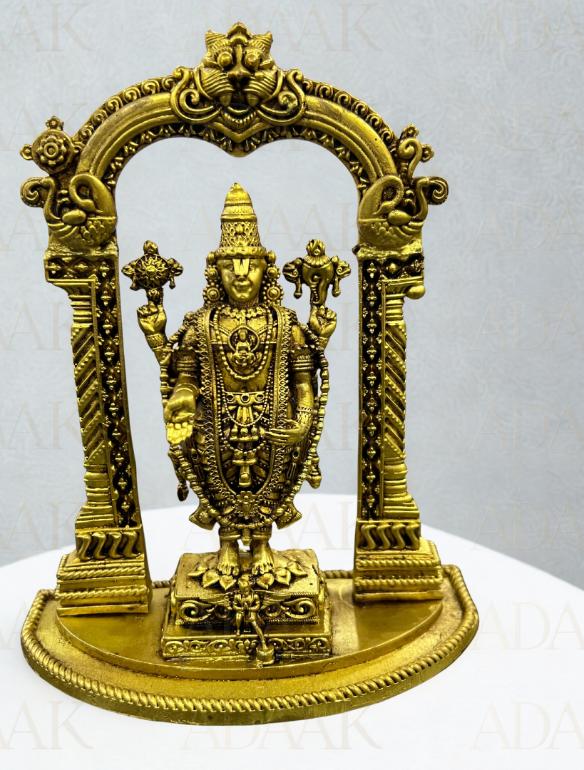 Standing Lord Venkateswara Idol with Arch | Tirupati Balaji Brass Finish Statue