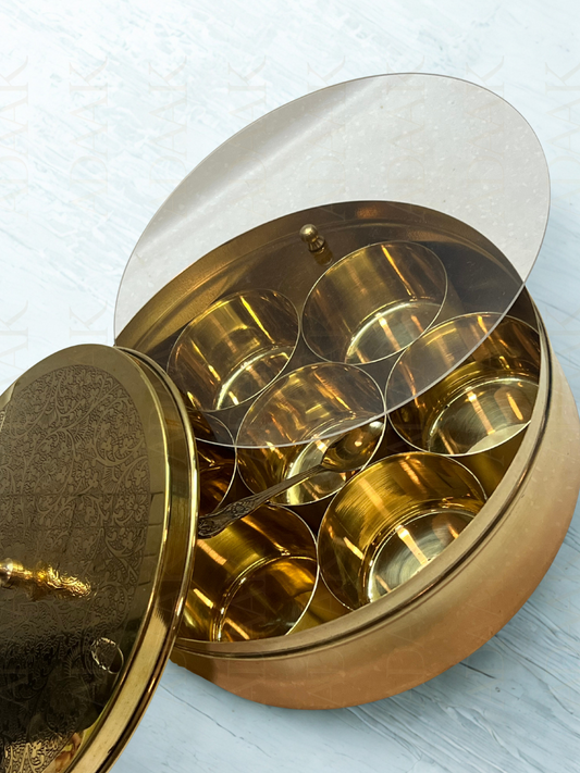 Adaak's Heritage Brass Masala Box – Spice Keeper - 8 inch