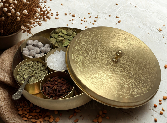Adaak's Heritage Brass Masala Box – Spice Keeper - 7 inch