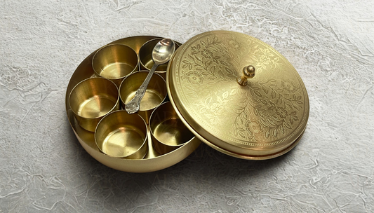 Adaak's Heritage Brass Masala Box – Spice Keeper - 6 inch
