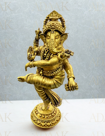 Dancing Ganesha Idol (Nritya Ganapati) | Premium Brass Finish Statue for Home & Office