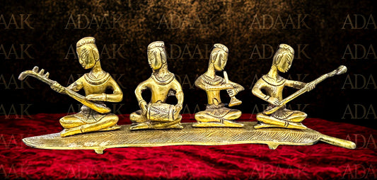 Adaak's Brass Tribal Musicians on Leaf Base – Harmony in Art