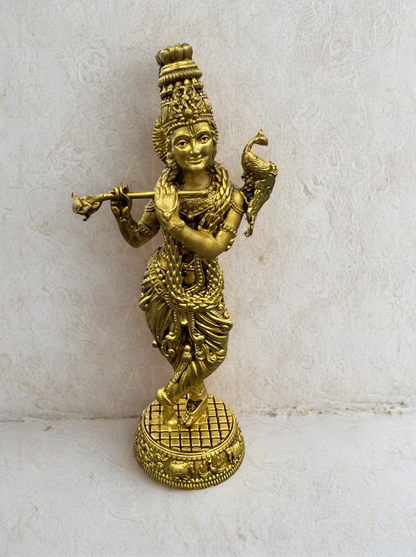 Standing Lord Krishna Idol with Flute & Peacock