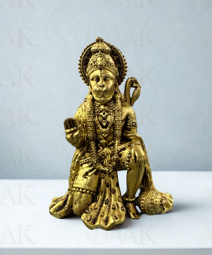 Powerful Bajrangbali Murti (Brass Tone) | Seated Hanuman Idol for Protection