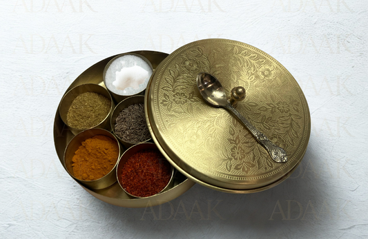 Adaak's Heritage Brass Masala Box – Spice Keeper - 6 inch