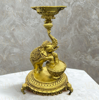 Brass Elephant Diya Stand
