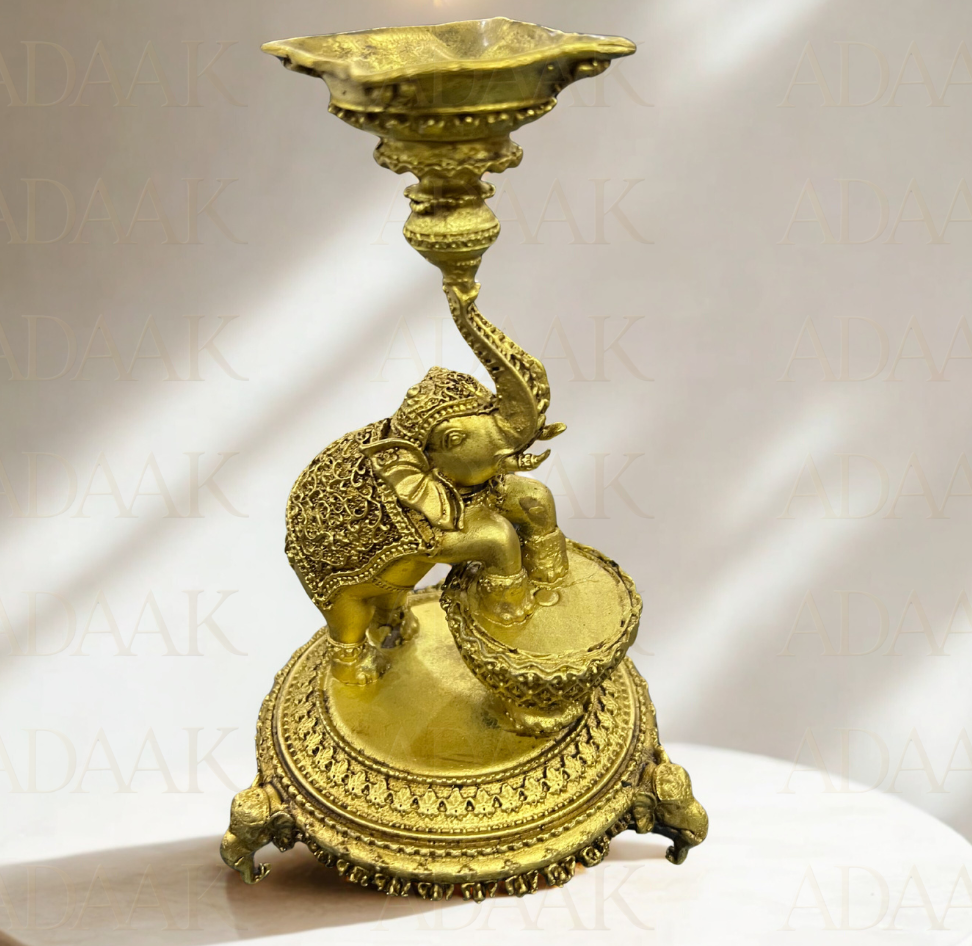 Brass Elephant Diya Stand