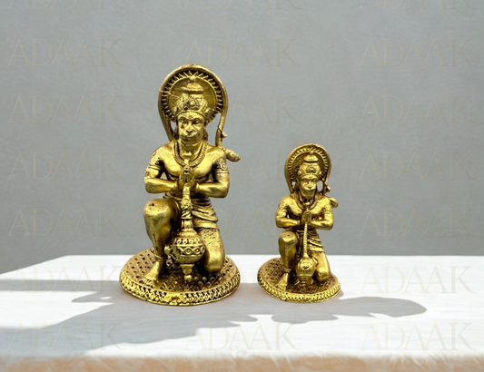 Lord Hanuman Idol in Anjali Mudra (Brass Finish) | Kneeling Devotional Statue