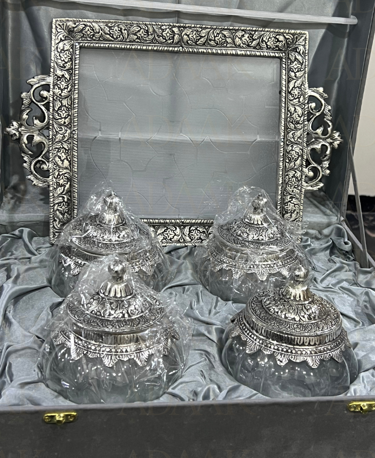 Pumpkin Glass Jar Set with Ornate Tray – Gift Box Edition
