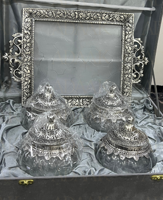 Pumpkin Glass Jar Set with Ornate Tray – Gift Box Edition