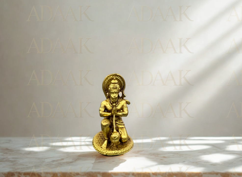 Lord Hanuman Idol in Anjali Mudra (Brass Finish) | Kneeling Devotional Statue
