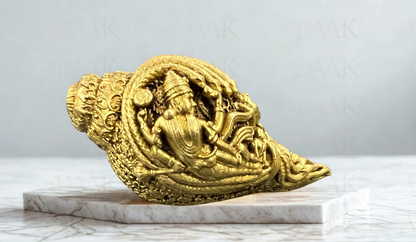 Brass Shankha Statue with Lord Vishnu Relief
