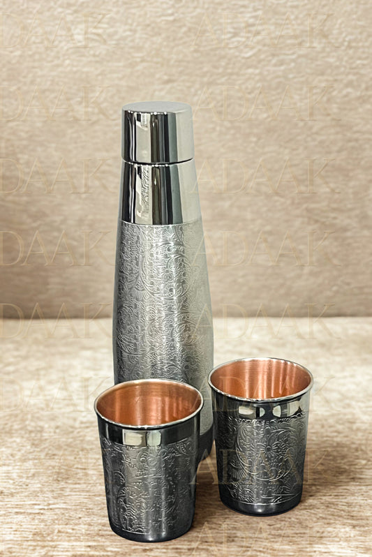 Adaak's Grandeur Floral Bottle And Glass Set Of 3