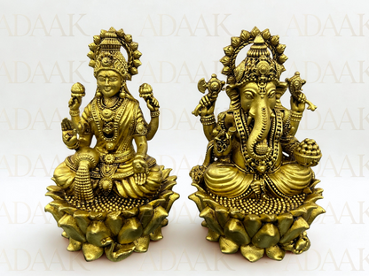 The Divine Duo of Wealth & Success: Solid Brass Laxmi Ganesh Statue Pair