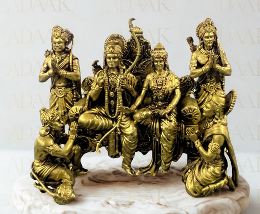 Antique Brass Ram Darbar on Throne Idol | Full Ram Parivar Statue