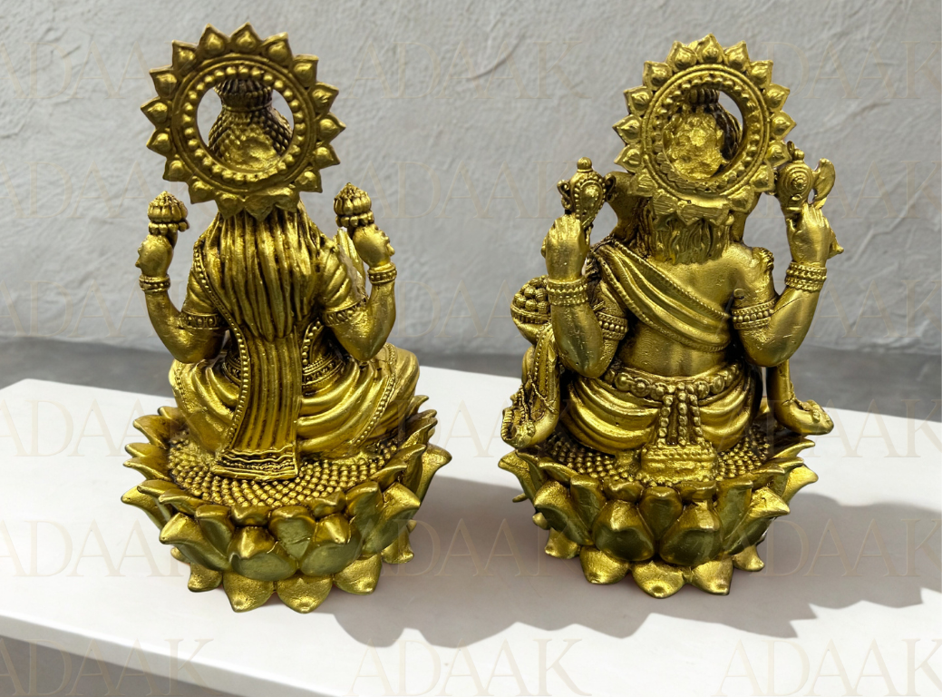 The Divine Duo of Wealth & Success: Solid Brass Laxmi Ganesh Statue Pair